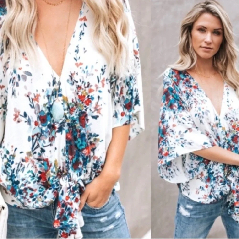 FLORAL TIE FRONT BOUTIQUE TOP